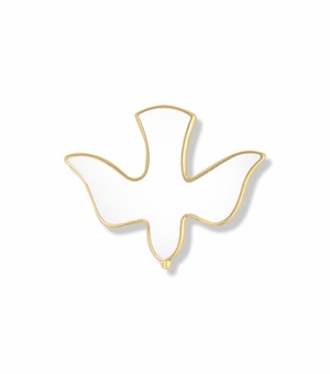 3/8 x 1/2 Inch Gold White Enameled Descending Dove Lapel Pin