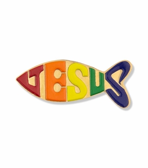 3/8 x 1 Inch Gold Enameled Jesus Fish Lapel Pin