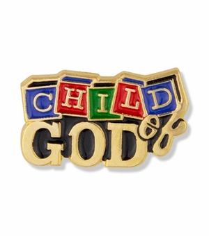 3/8 x 3/4 Inch Gold Enameled Child of God Lapel Pin