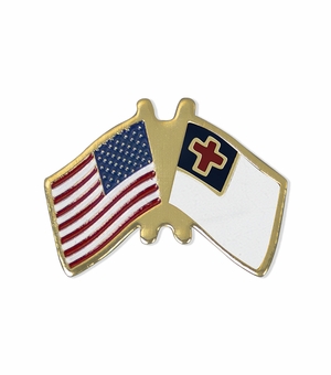 3/8 x 5/8 Inch Gold Enameled American-Christian Cross Flags Lapel Pin