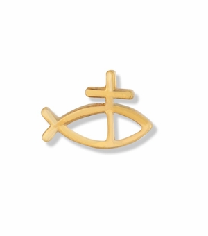 3/8 x 5/8 Inch Gold Fish and Cross Lapel Pin