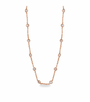 36 Inch Rose Gold Plated Cable Necklace Chain with Crystal CZ Stones