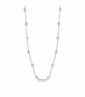 36 Inch Silver Plated Cable Necklace Chain with Crystal CZ Stones