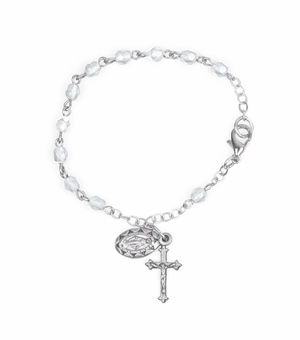 3mm April Rosary Baby Bracelet with Miraculous and Crucifix Charms