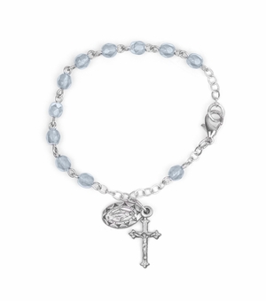 3mm December Rosary Baby Bracelet with Miraculous and Crucifix Charms