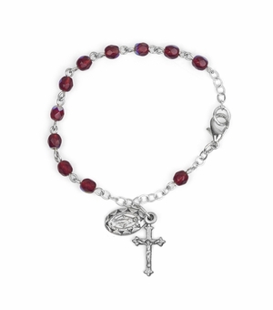 3mm July Rosary Baby Bracelet with Miraculous and Crucifix Charms