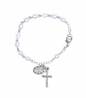 3mm June Rosary Baby Bracelet with Miraculous and Crucifix Charms