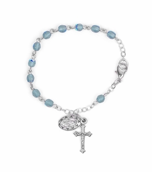 3mm March Rosary Baby Bracelet with Miraculous and Crucifix Charms
