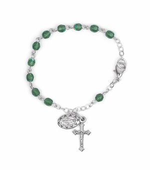 3mm May Rosary Baby Bracelet with Miraculous and Crucifix Charms