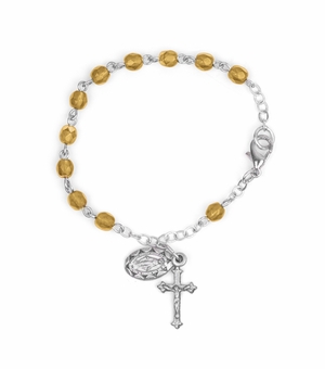 3mm November Rosary Baby Bracelet with Miraculous and Crucifix Charms