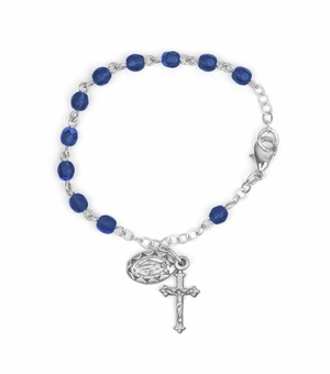 3mm September Rosary Baby Bracelet with Miraculous and Crucifix Charms