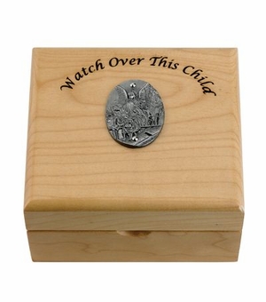 4-3/4 x 4-1/4 x 2-3/4 Inch Angel Maple Wood Keepsake Box