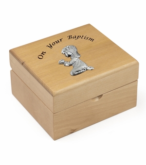 4-3/4 x 4-1/4 x 2-3/4 Inch Baby Girl Baptism Maple Wood Keepsake Box