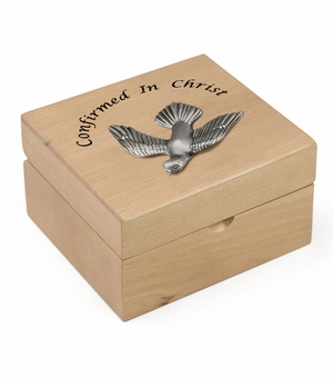 4-3/4 x 4-1/4 x 2-3/4 Inch Dove Confirmation Maple Wood Keepsake Box
