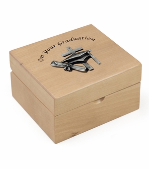 4-3/4 x 4-1/4 x 2-3/4 Inch Graduation Maple Wood Keepsake Box