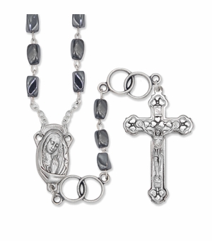 4.5mm Hematite Beads Marriage Rosary with Crucifix and Madonna Center