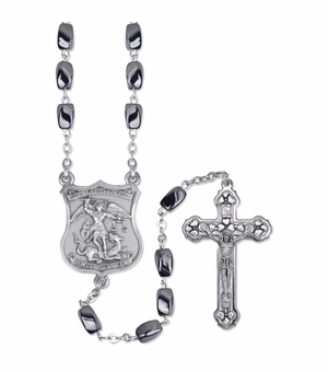4.5mm Hematite Beads Rosary with Crucifix and St. Michael Center