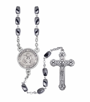 4.5mm Hematite Beads Rosary with Crucifix and U.S. Air Force Center