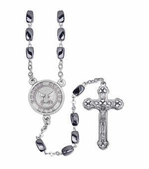 4.5mm Hematite Beads Rosary with Crucifix and U.S. Navy Center