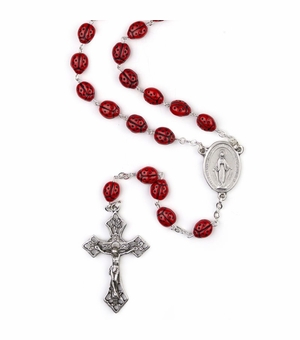 4.5mm Ladybug Glass Bead Rosary with Crucifix and Miraculous Center