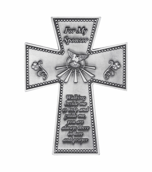 4-7/8 Inch Antiqued Pewter Confirmation Sponsor Wall Cross