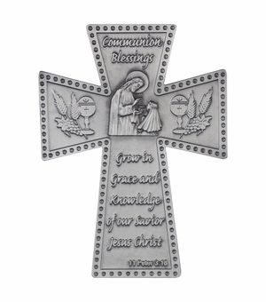 4-7/8 Inch Antiqued Pewter First Communion Girl Wall Cross