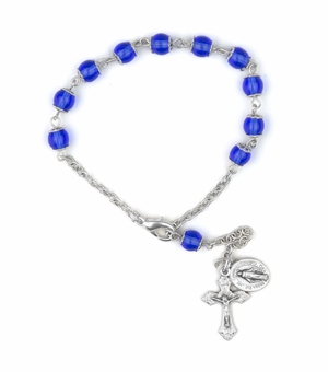 4 Inch Blue Glass Capped Beads Rosary Bracelet
