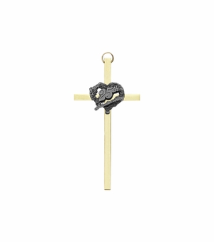 4 Inch Brass and Pewter 25th Wedding Anniversary Wall Cross