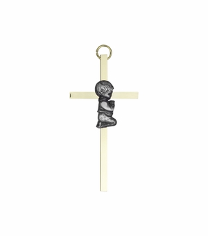 4 Inch Brass and Pewter Baby Boy Wall Cross