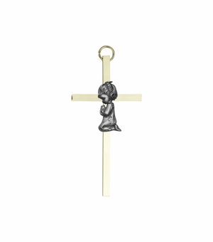 4 Inch Brass and Pewter Baby Girl Wall Cross