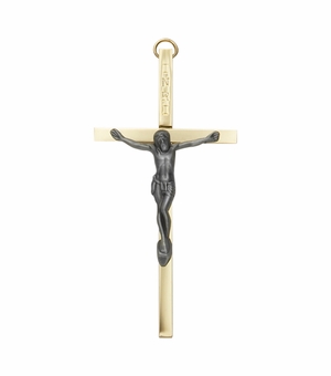 4 Inch Brass and Pewter Wall Crucifix