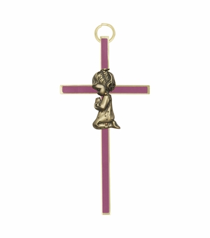 4 Inch Enameled Brass Baby Girl Wall Cross