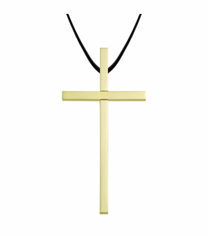 4 Inch Gold Plated Clergy Cross Necklace on 30 Inch Leather Cord