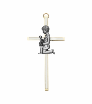 4 Inch Screened Brass First Communion Boy Wall Cross