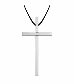 4 Inch Silver Plated Clergy Cross Necklace on 30 Inch Leather Cord
