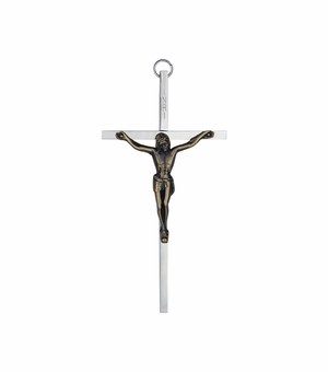 4 Inch Silver Plated Metal with Gold Corpus Wall Crucifix