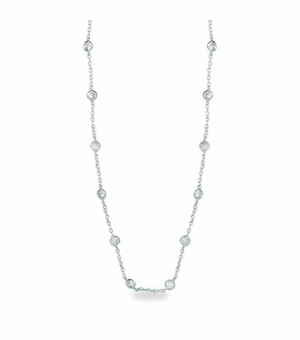 48 Inch Silver Plated Cable Necklace Chain with Crystal CZ Stones