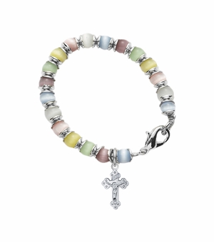4mm Multi Color Glass Beads Baby Bracelet with Crucifix Charm