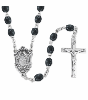 4mm Oval Hematite Beads Rosary with Crucifix and Miraculous Center