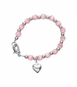 4mm Pink Glass Pearl Beads Baby Bracelet with Heart Charm