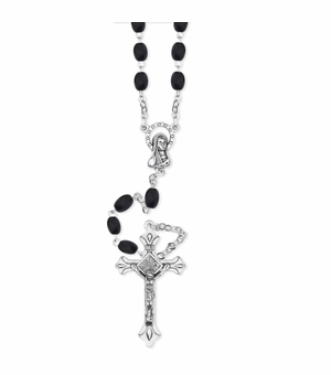4mm Polished Black Glass Bead Rosary with Crucifix and Madonna Center