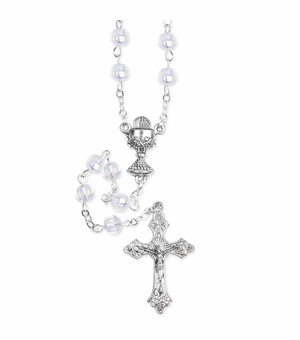 4mm Round Crystal Glass Bead Rosary with Crucifix and Chalice Center