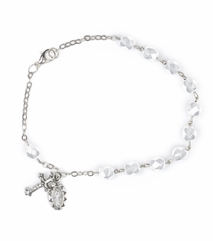 7-1/2 Inch April Rosary Bracelet with Sterling Silver Miraculous Medal and Crucifix Charms