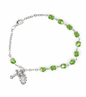 7-1/2 Inch August Rosary Bracelet with Sterling Silver Miraculous Medal and Crucifix Charms