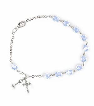 5-1/2 Inch December Blue Zircon First Communion Birthstone Beads Bracelet  with Chalice and Crucifix Charms