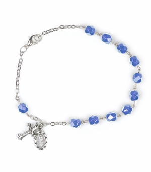 7-1/2 Inch December Rosary Bracelet with Sterling Silver Miraculous Medal and Crucifix Charms