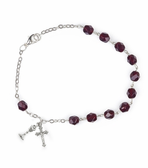 5-1/2 Inch First Communion January Garnet Birthstone Beads Bracelet w/ Chalice & Crucifix Charms
