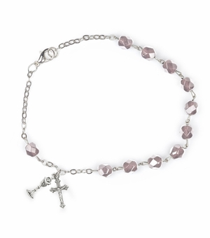 5-1/2 Inch First Communion June Alexandrite Birthstone Beads Bracelet with Chalice and Crucifix Charms