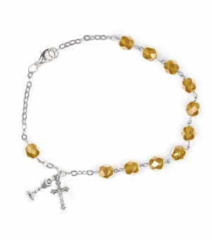 5-1/2 Inch First Communion November Topaz Birthstone Beads Bracelet with Chalice and Crucifix Charms