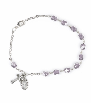 7-1/2 Inch June Rosary Bracelet with Sterling Silver Miraculous Medal and Crucifix Charms